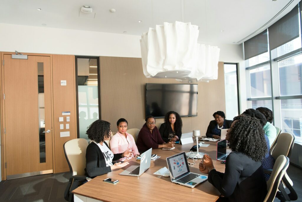 Group of black woman having a serious meeting