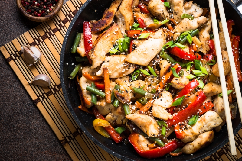 Chicken and Vegetable Stir-Fry on a Pan