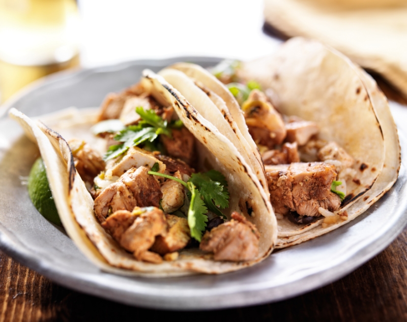 Plate of Chicken Tacos with Cilantro