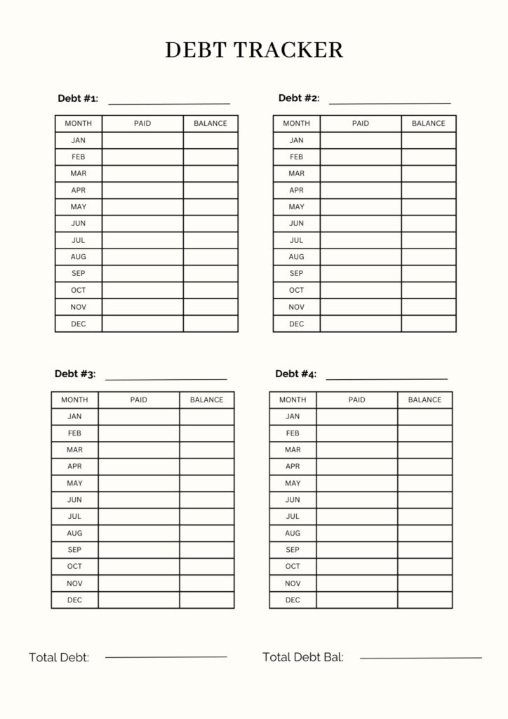 Sample of a debt tracker template