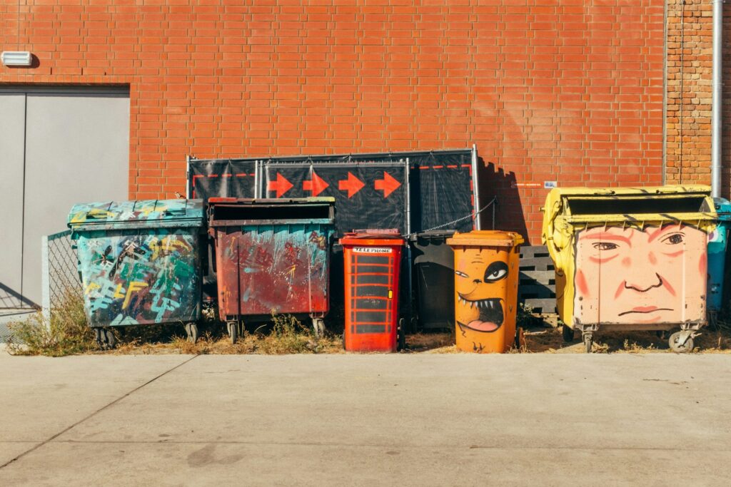 Colorful dumpster with graffities