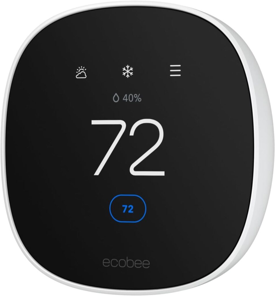 Ecobee Smart Thermostat Essential with a sleek design, featuring a digital display and intuitive control interface