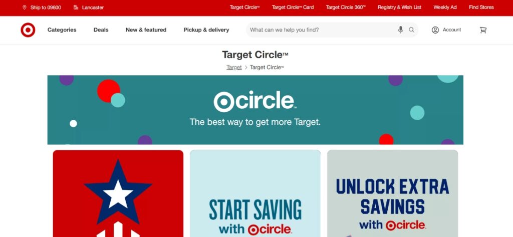 Target Circle website landing page featuring promotions, rewards, and easy navigation for shoppers