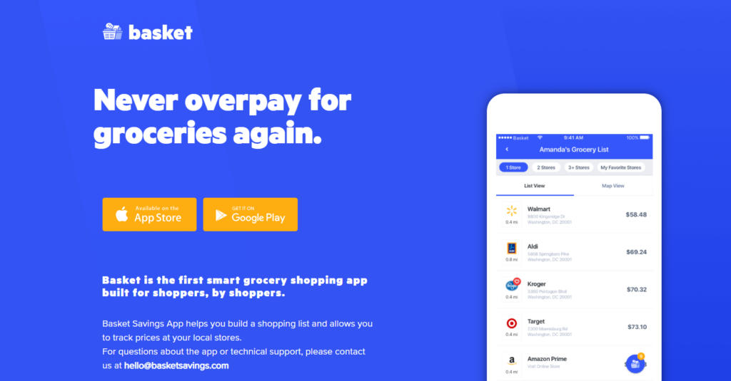 The Basket App logo, designed for convenient grocery shopping on mobile devices.