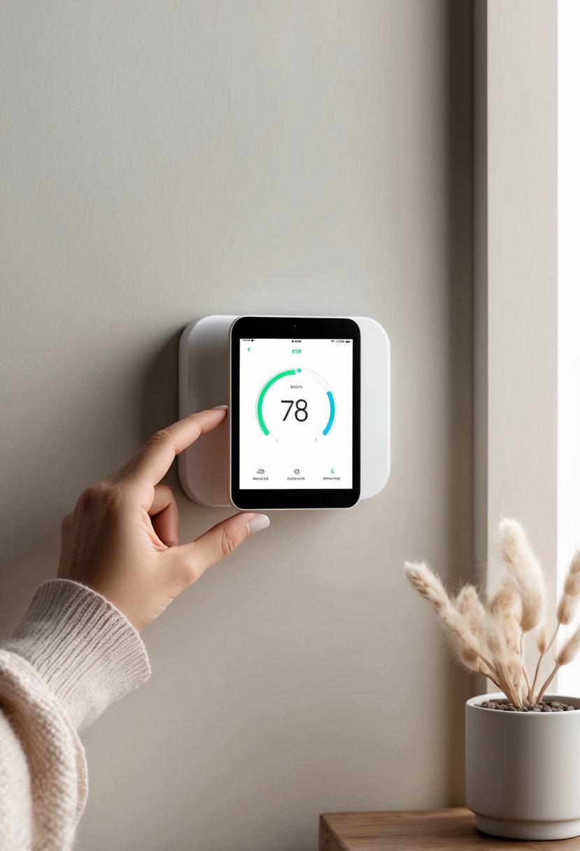 A smart thermostat adjusting temperature to save money